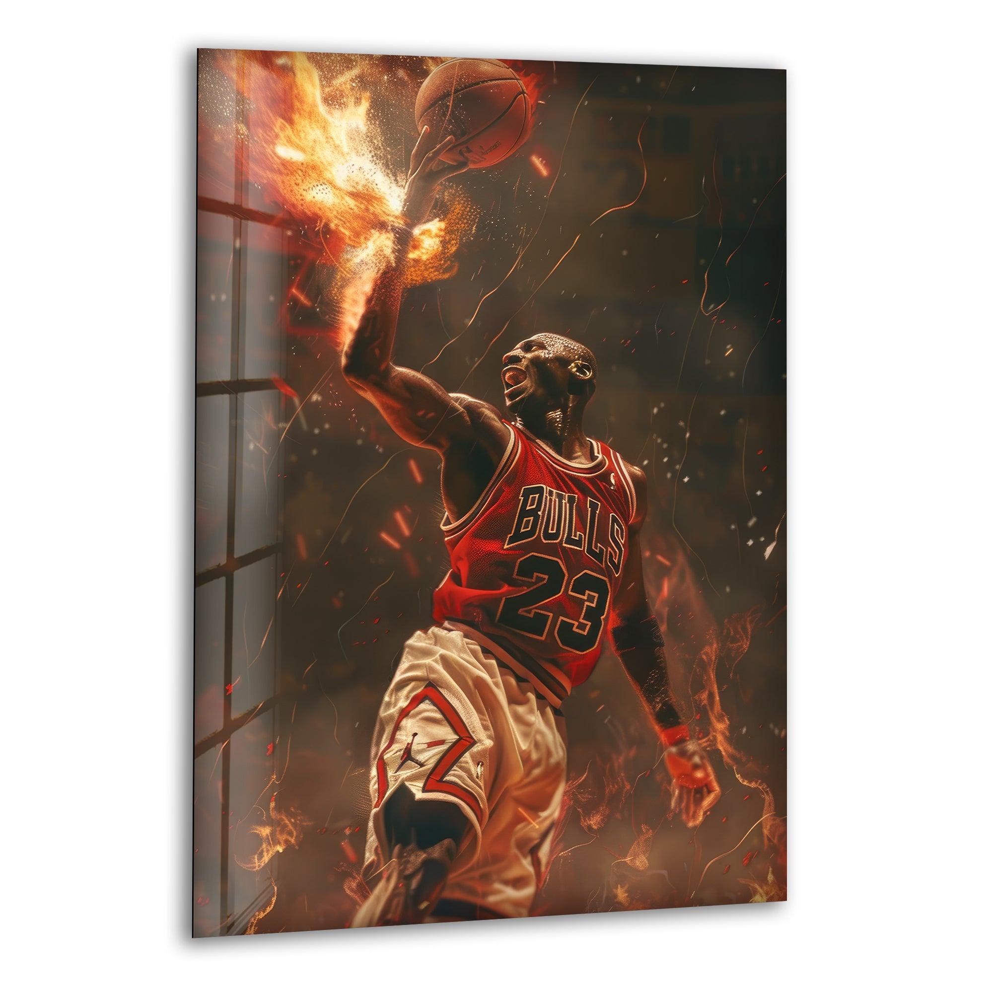 Wall Decoration, Glass Wall Decor, Glass Wall Art, Michael Jordan And Slam Dunk, Michael Jordan Wall Art, buy Motivational Tempered Glass,