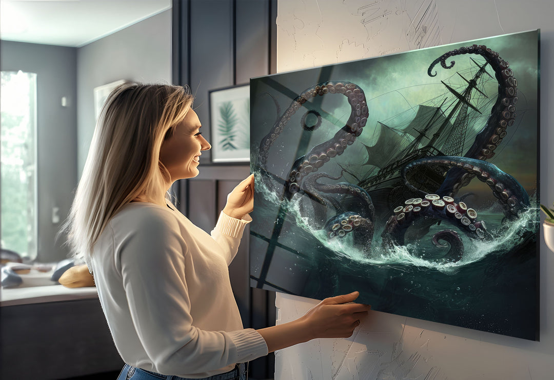 Whimsical Kraken Wall Art: Add a splash of nautical charm to your space with this stunning piece!