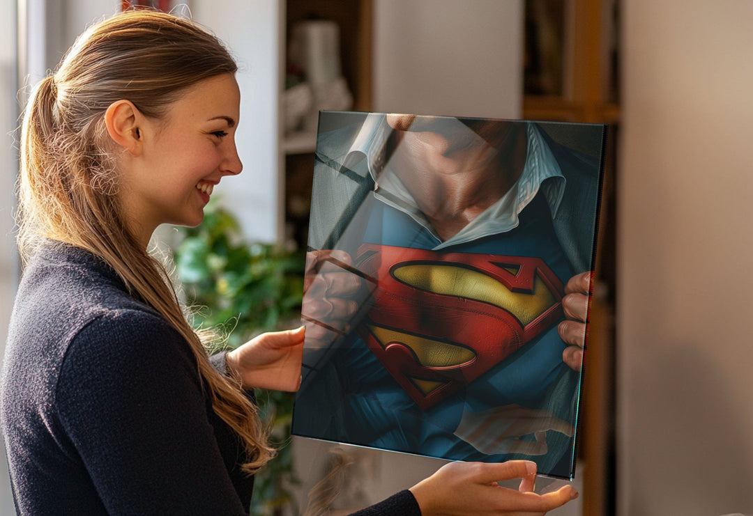 Superman wall art depicting iconic superhero image for home decor