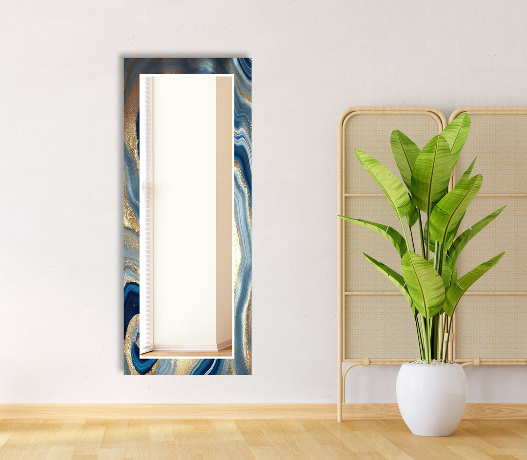 Marble Silver & Blue Wall Mirror large mirror
