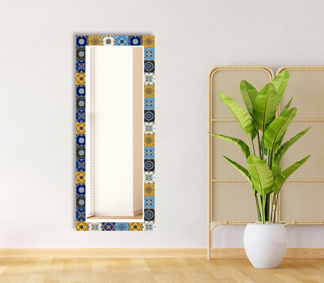 Navy Blue and Yellow Mosaic Wall Mirrors living room mirror
