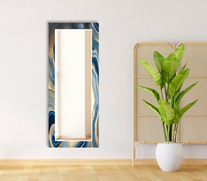 Dark Blue Golden Round Wall Mirror Long Wall Mirror
