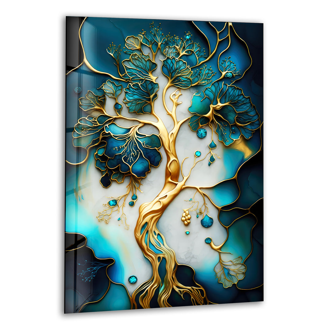 Abstract Golden Tree-Roots Glass Wall Art, print picture on glass, Tempered Glass Wall Art