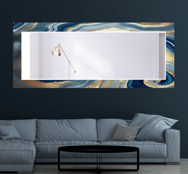 Marble Silver & Blue Wall Mirror mirror with frame
