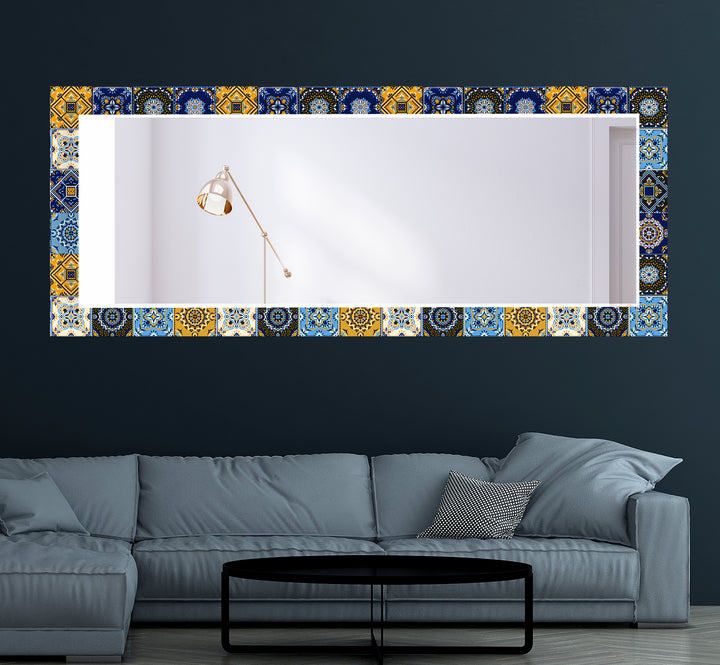 Navy Blue and Yellow Mosaic Wall Mirrors mirror wall art
