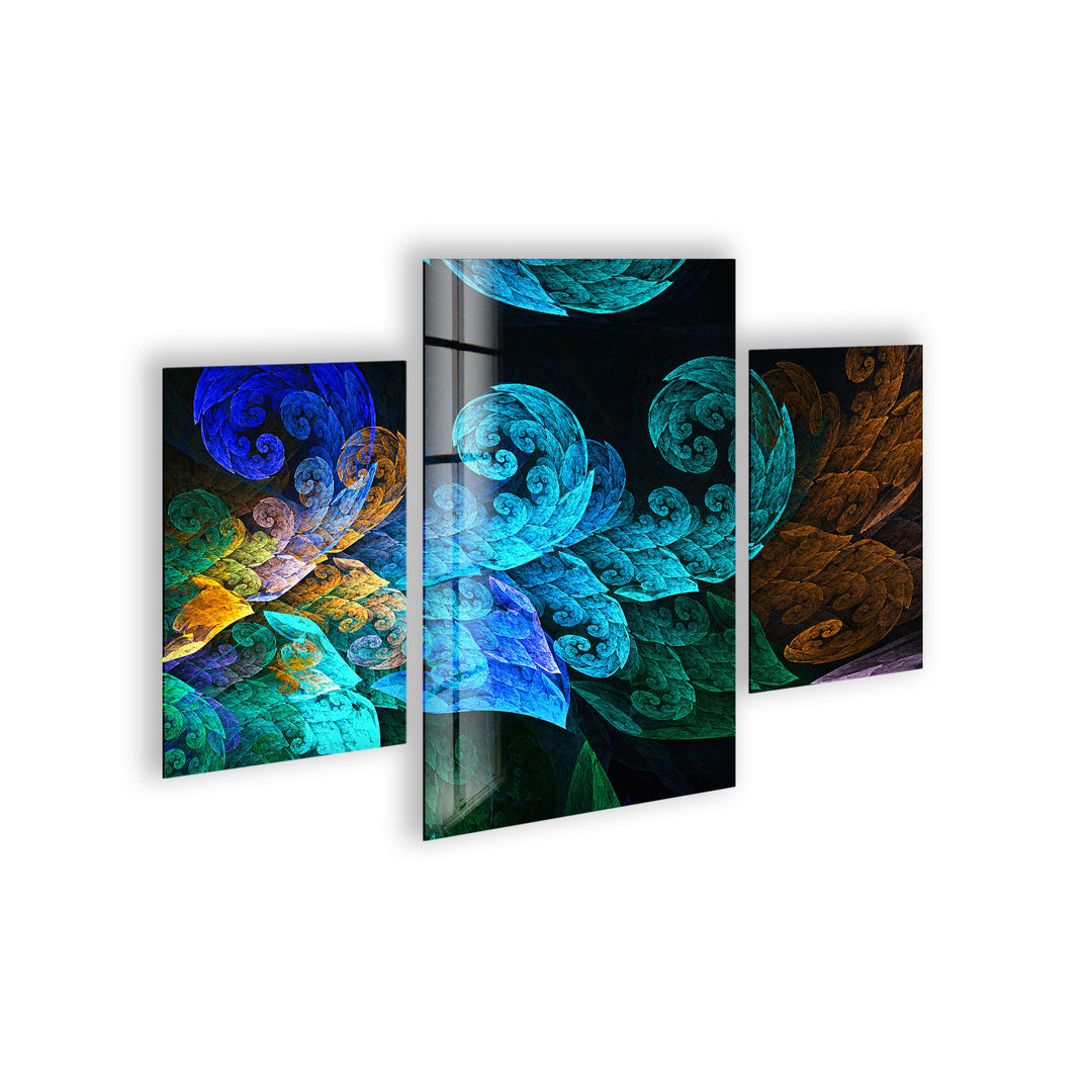 Blue Fractal Leaves Abstract Glass Wall Art, large glass photo prints, glass wall photos