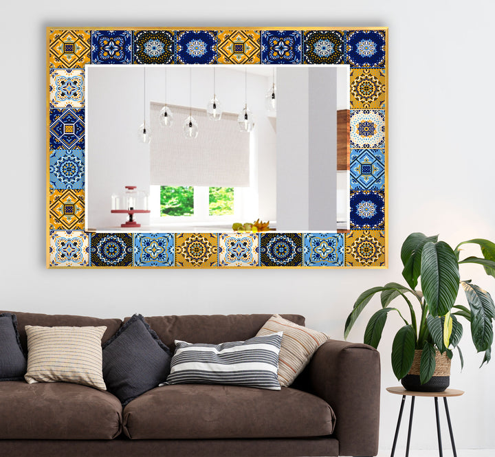 Navy Blue and Yellow Mosaic Wall Mirrors large wall mirror
