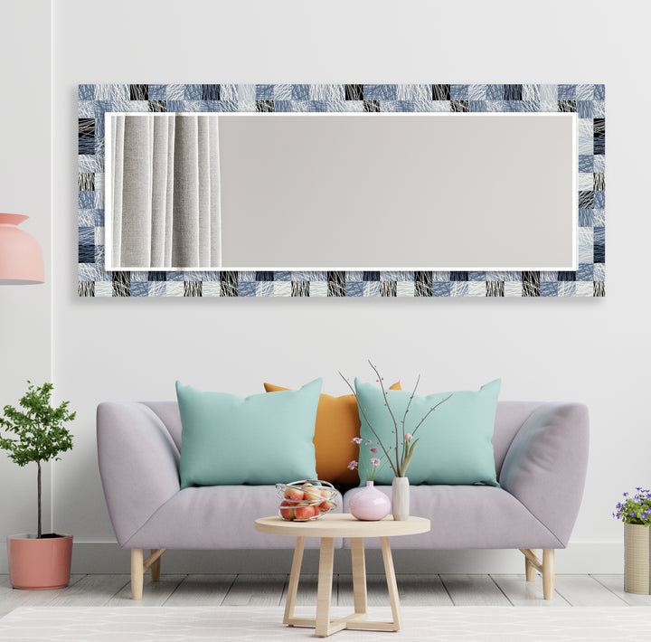 Blue & Gray Plaid Design Wall Mirror Large Mirror
