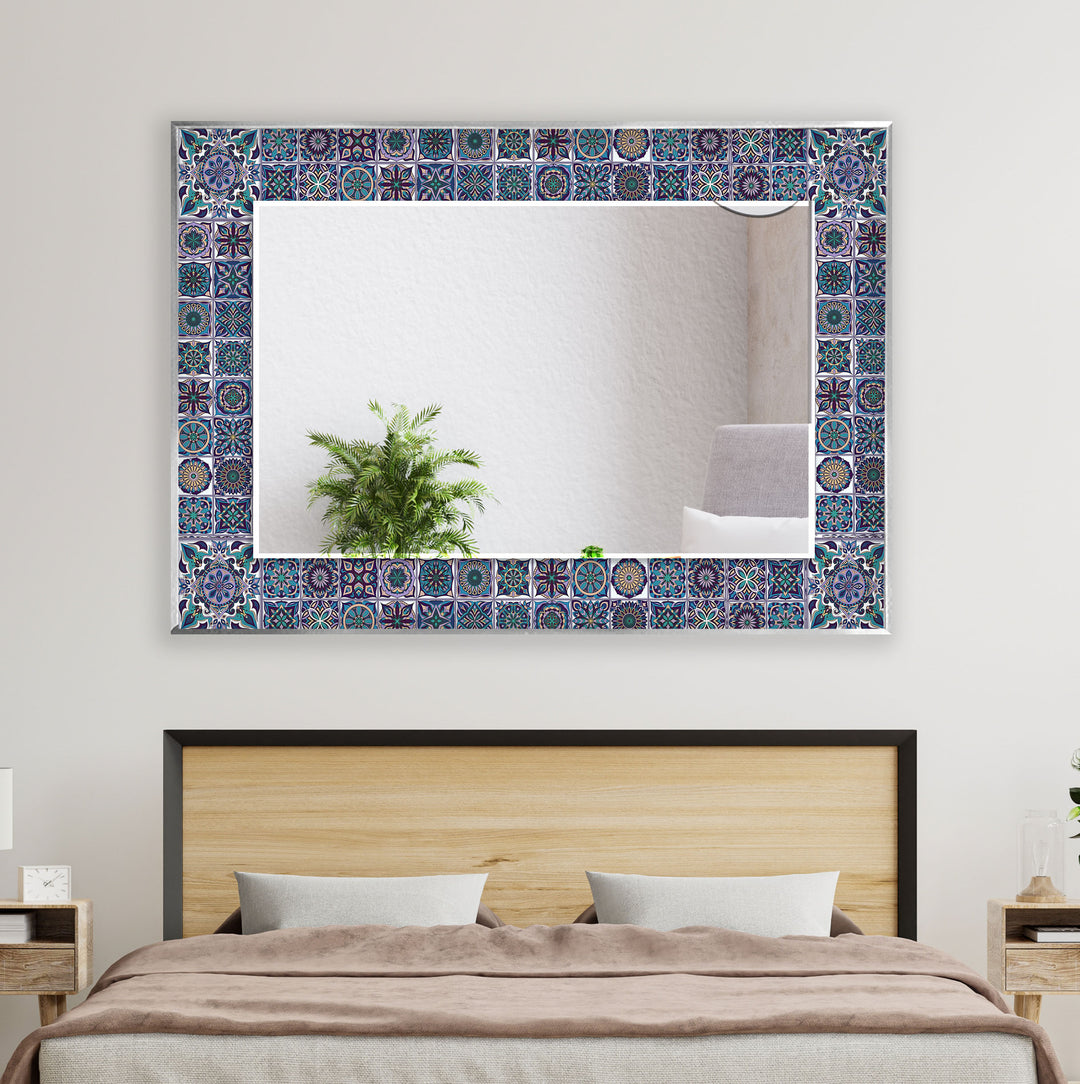 Green and Blue Mandala Wall Mirror white mirror
