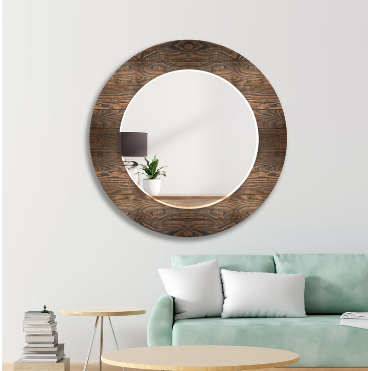 Dark Wood Design Wall Mirror Blue Mirror
