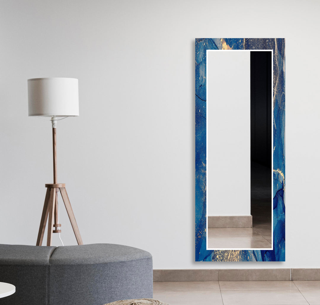 Blue Gold Details Marble Wall Mirror Large Wall Mirror
