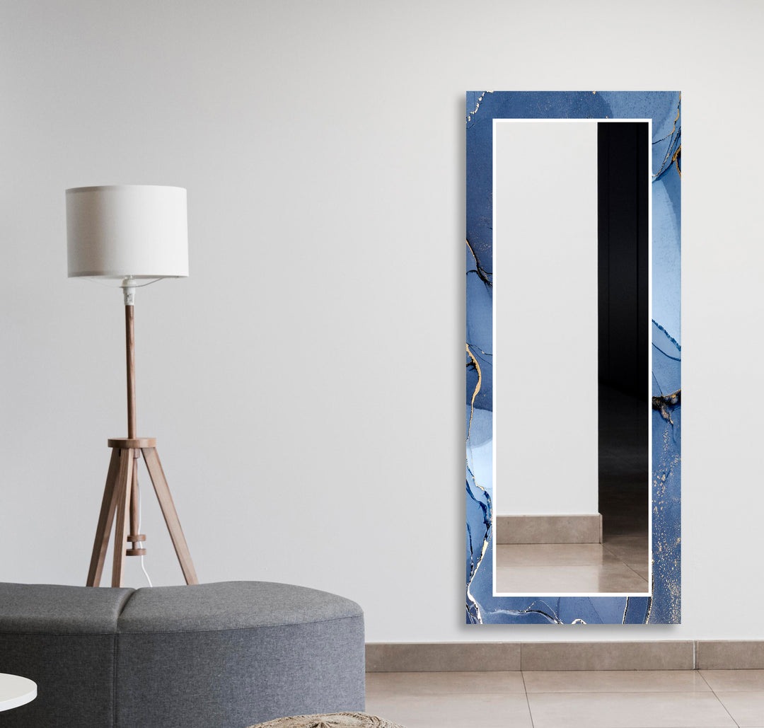 Abstract Blue Marble Wall Mirror bathroom mirror with lights
