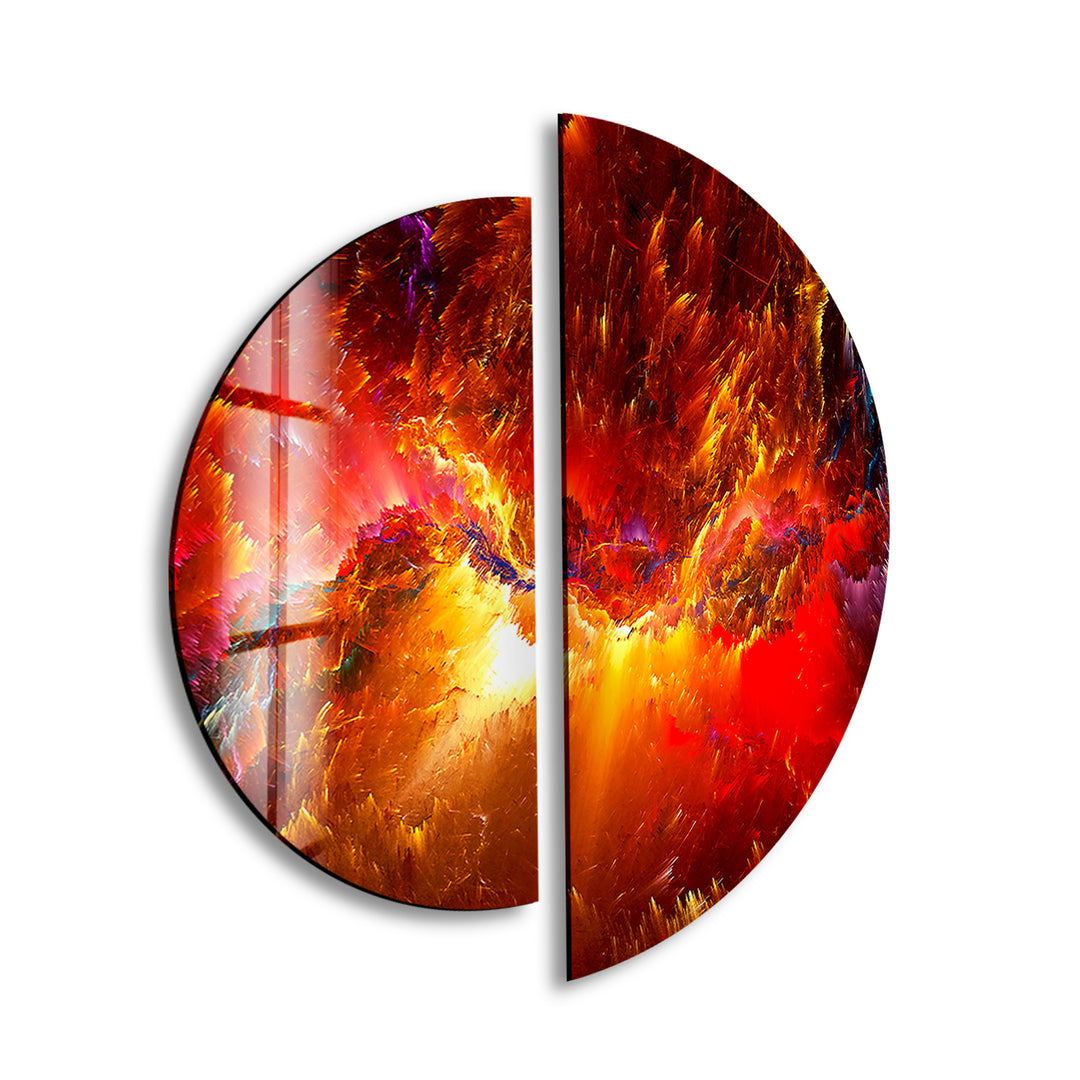 Two Piece Round Red Abstract Glass Wall Art print picture on glass, Tempered Glass Wall Art
