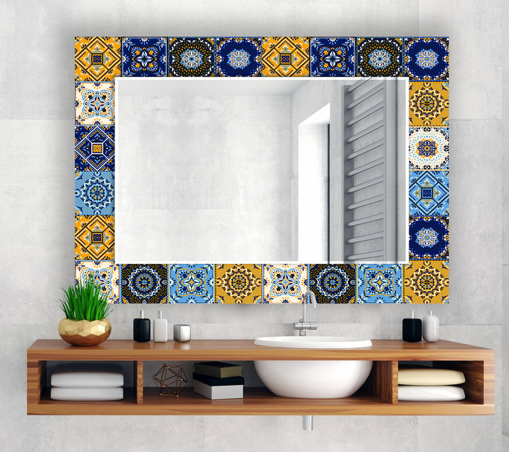 Mosaic Blue & Yellow Wall Mirror Living Room Wall Mirror
