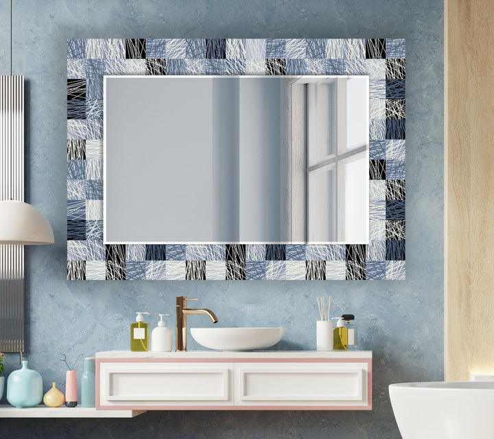 Blue & Gray Plaid Design Wall Mirror large wall mirror