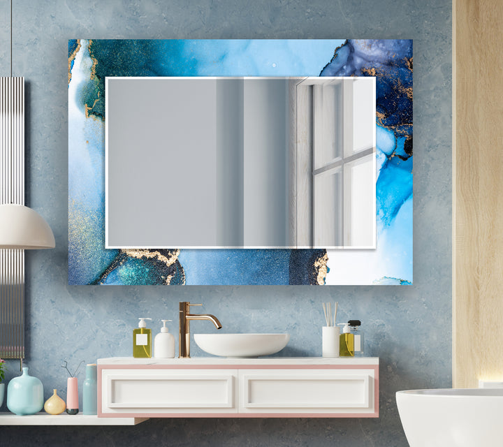 Blue Marble White Wall Mirror Large Wall Mirror
