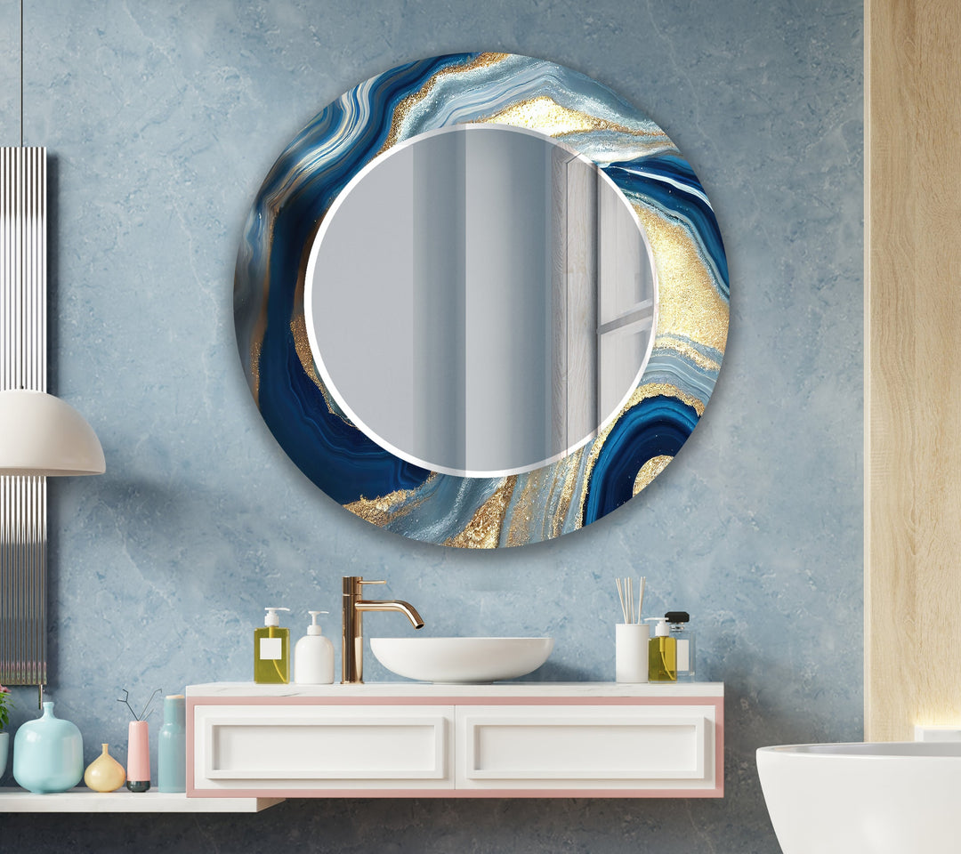 Marble Silver & Blue Wall Mirror mirror art
