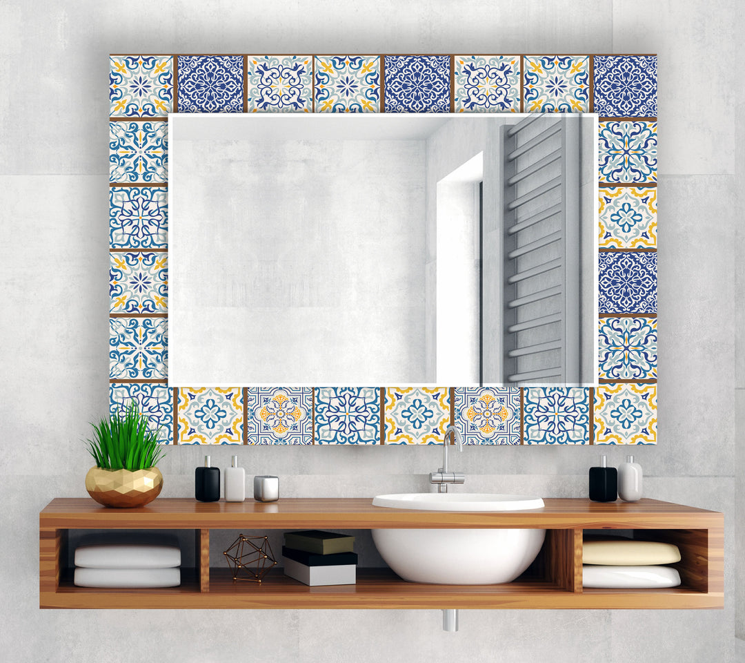 Brown & Blue Mosaic Wall Mirror lighted mirror
