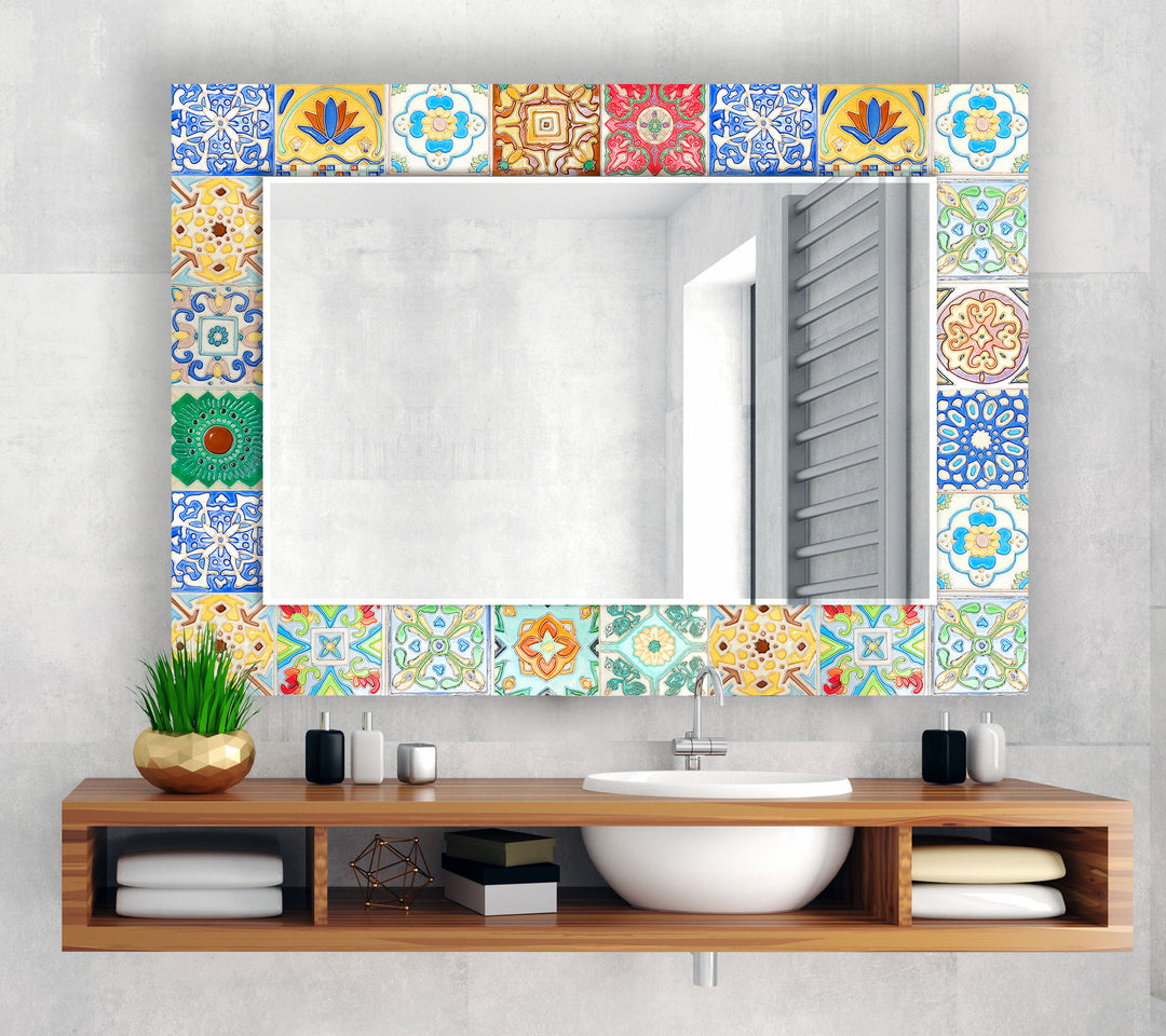 Green Mosaic Wall Mirror white framed mirror