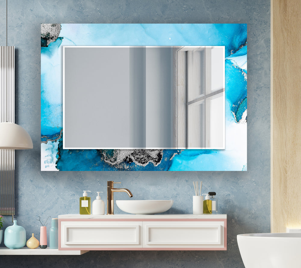 Blue and Silver Abstract Wall Mirror Stained Glass Wall Mirror
