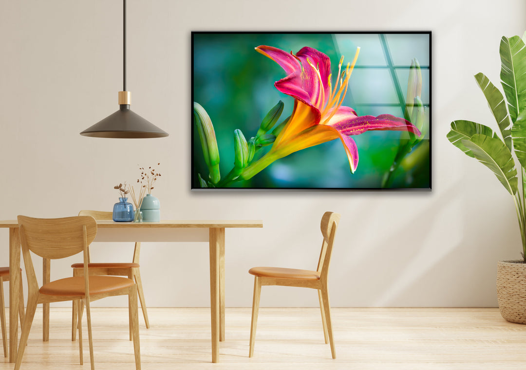 Closeup Pink Lily Glass Wall Art, glass pictures for Wall, glass prints wall art