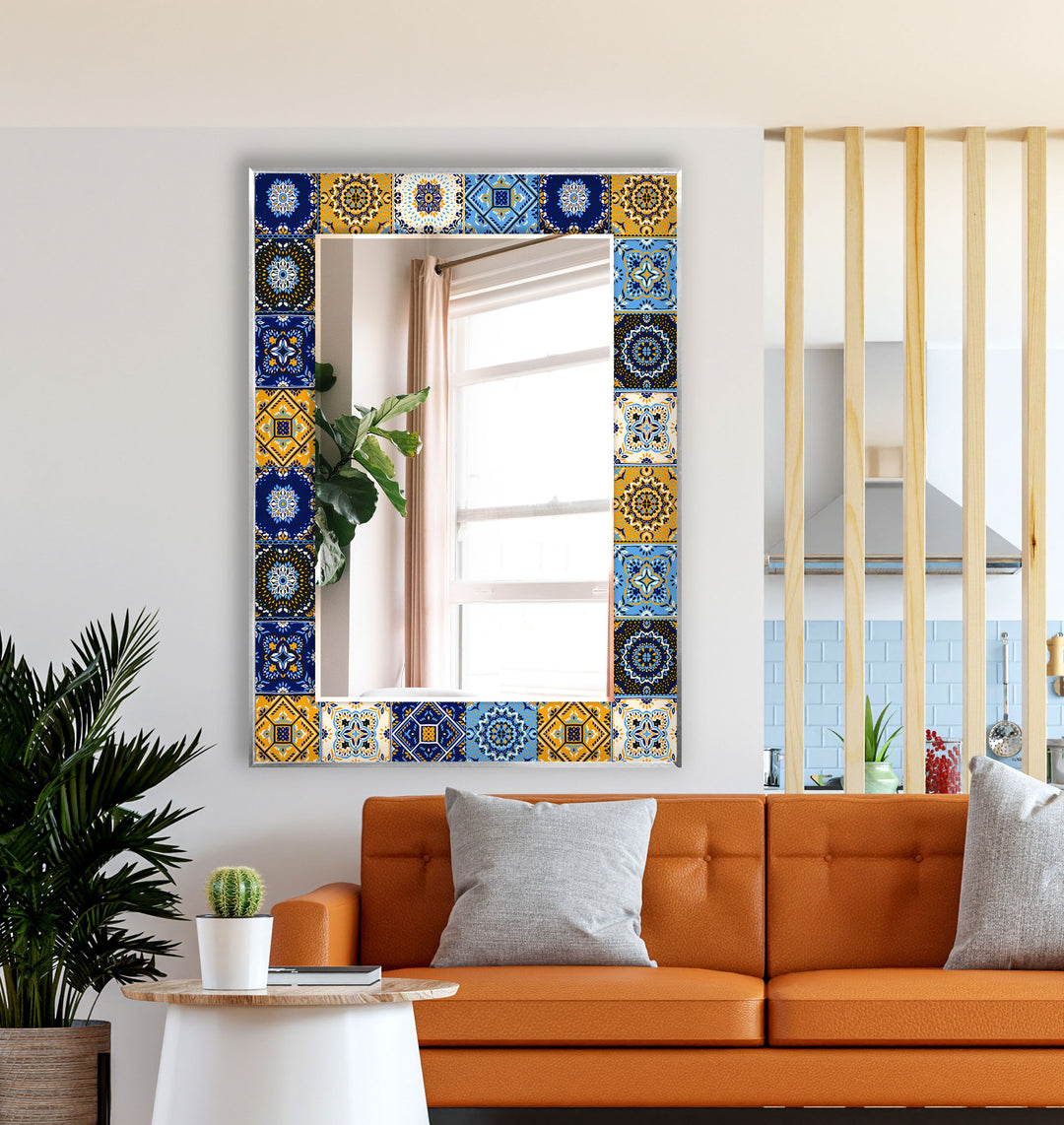 Mosaic Blue & Yellow Wall Mirror Black Wall Mirror
