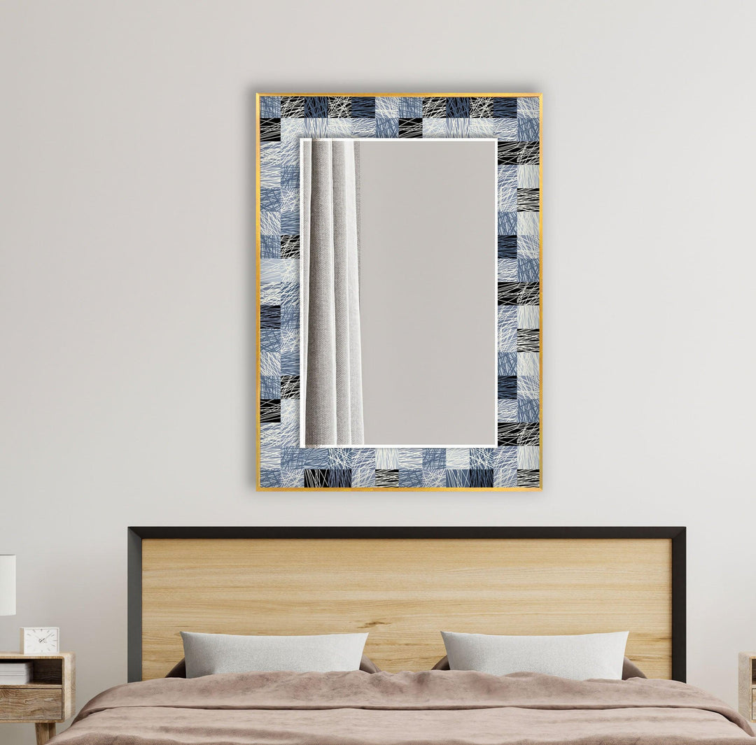 Blue & Gray Plaid Design Wall Mirror Long Mirror
