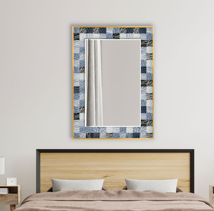 Blue & Gray Plaid Design Wall Mirror Long Mirror
