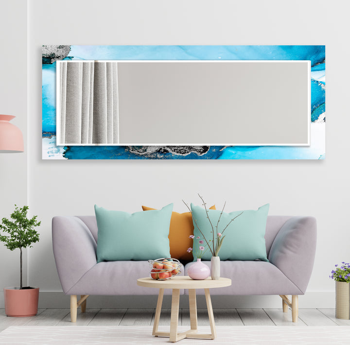 Blue and Silver Abstract Wall Mirror Rectangle Wall Mirror
