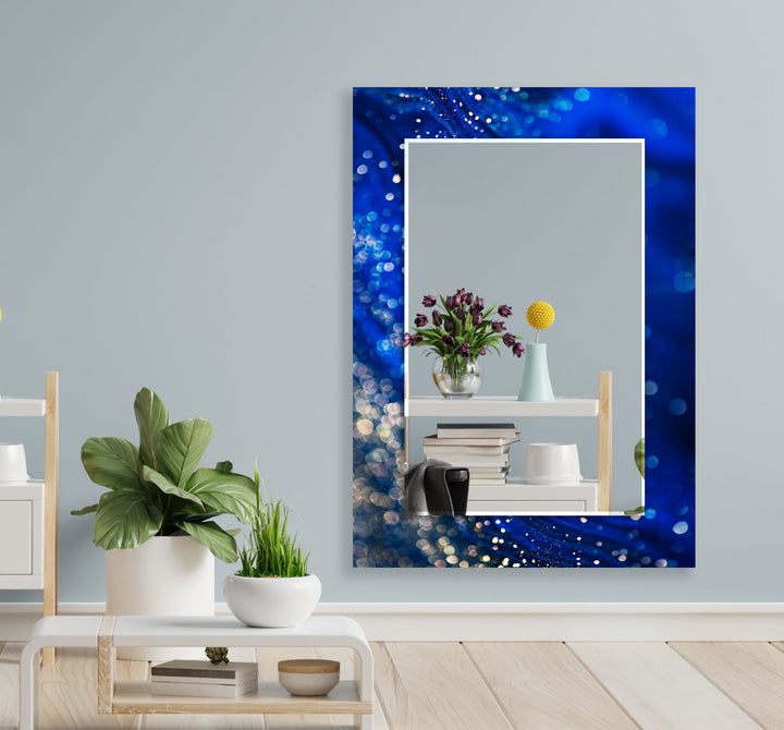 Shiny Blue Abstract Wall Mirror Gold Wall Mirror
