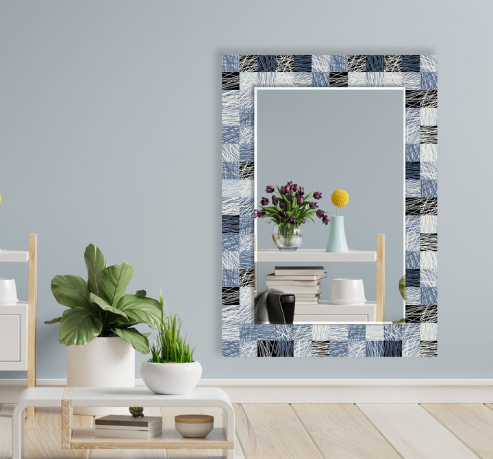 Blue & Gray Plaid Design Wall Mirror Entryway Mirror
