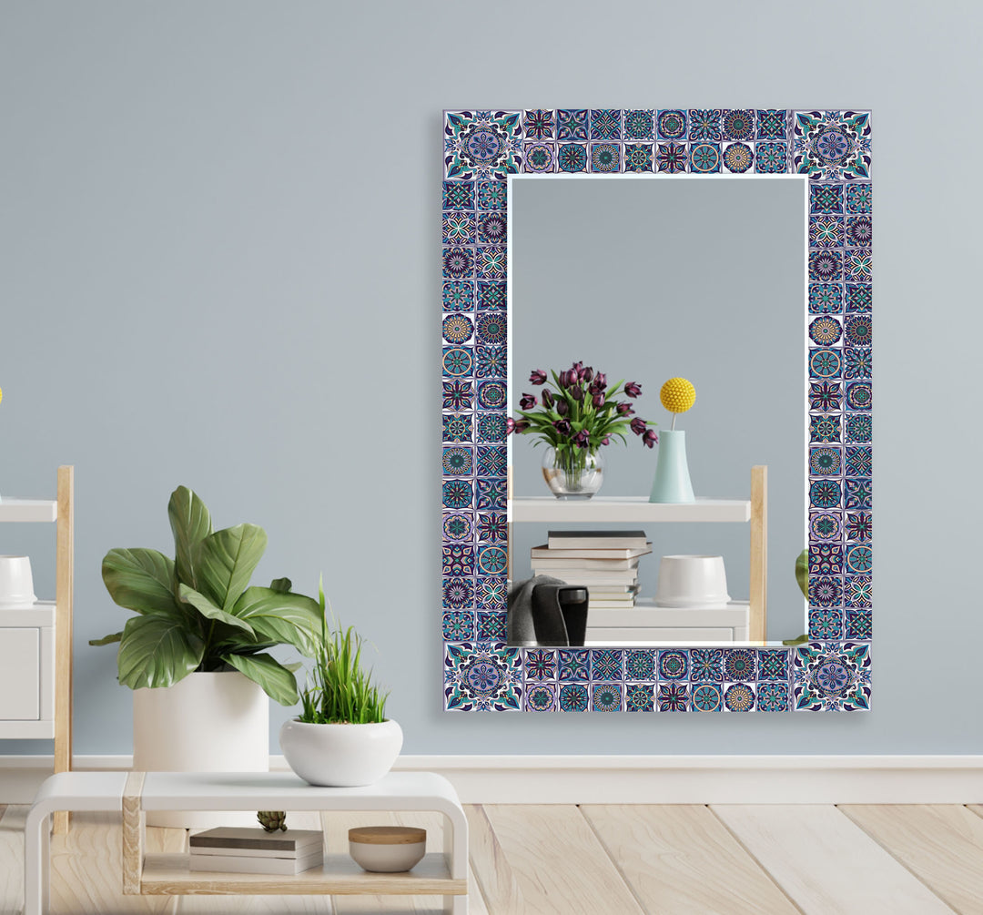 Green and Blue Mandala Wall Mirror white framed mirror
