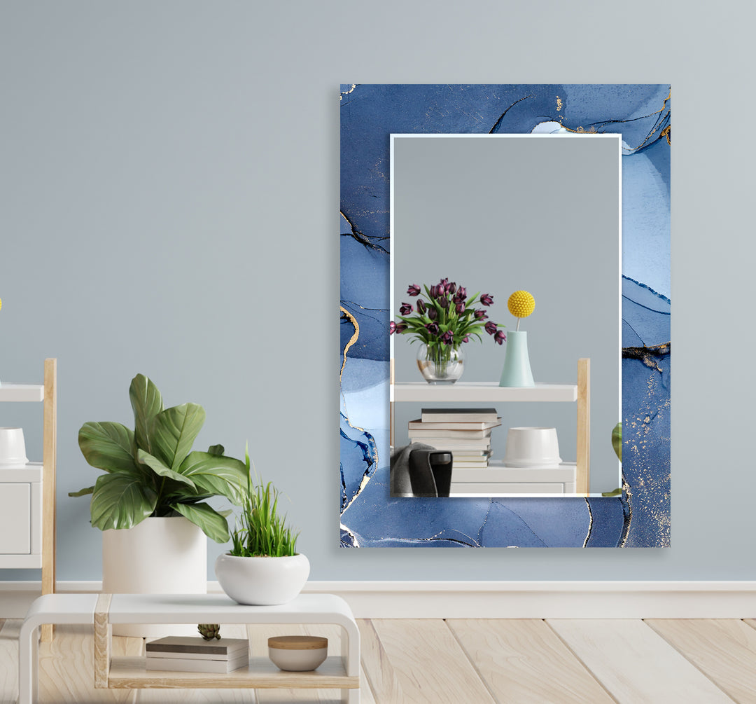 Abstract Blue Marble Wall Mirror led mirrors
