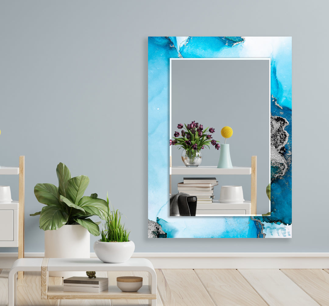 Blue and Silver Abstract Wall Mirror large living room mirror
