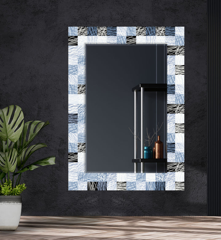 Blue & Gray Plaid Design Wall Mirror huge wall mirror
