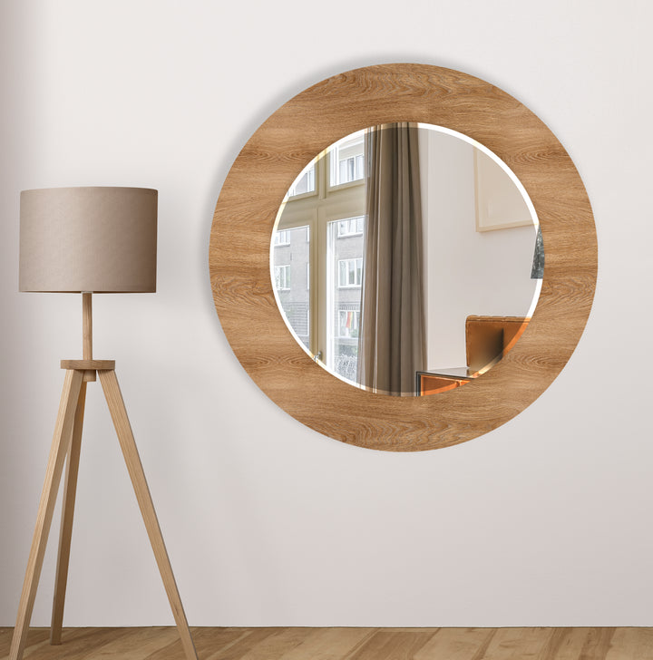 Light Brown Wood Wall Mirror Rectangle Mirror
