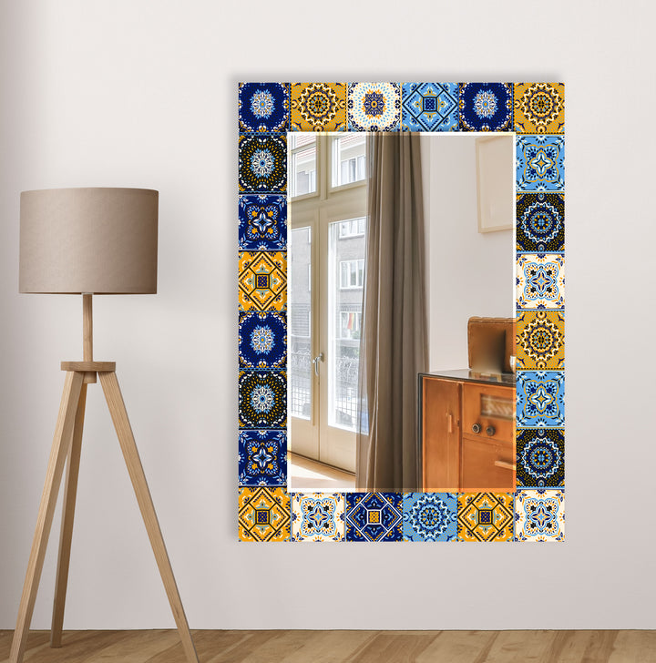 Mosaic Blue & Yellow Wall Mirror Rectangle Mirror
