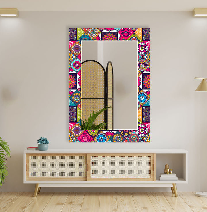 Red and Pink Mandala Wall Mirror mirror art
