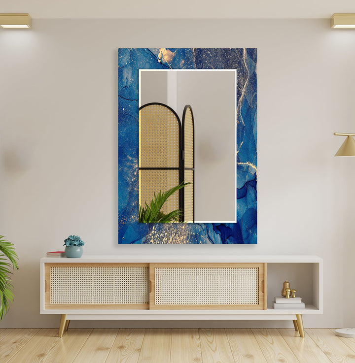 Blue Gold Details Marble Wall Mirror big mirror for living room
