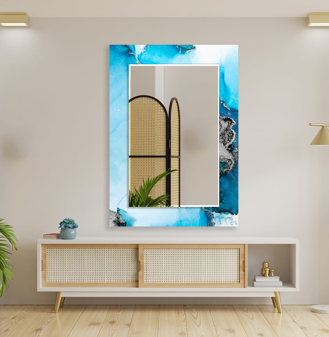 Light Blue and White Wall Mirrors Decorative Wall Mirror
