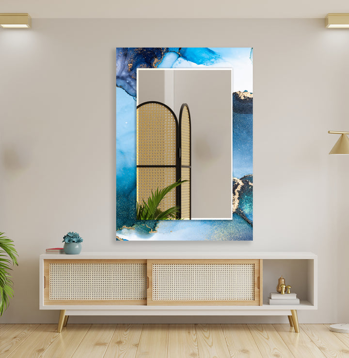 Blue Marble White Wall Mirror Decorative Wall Mirror
