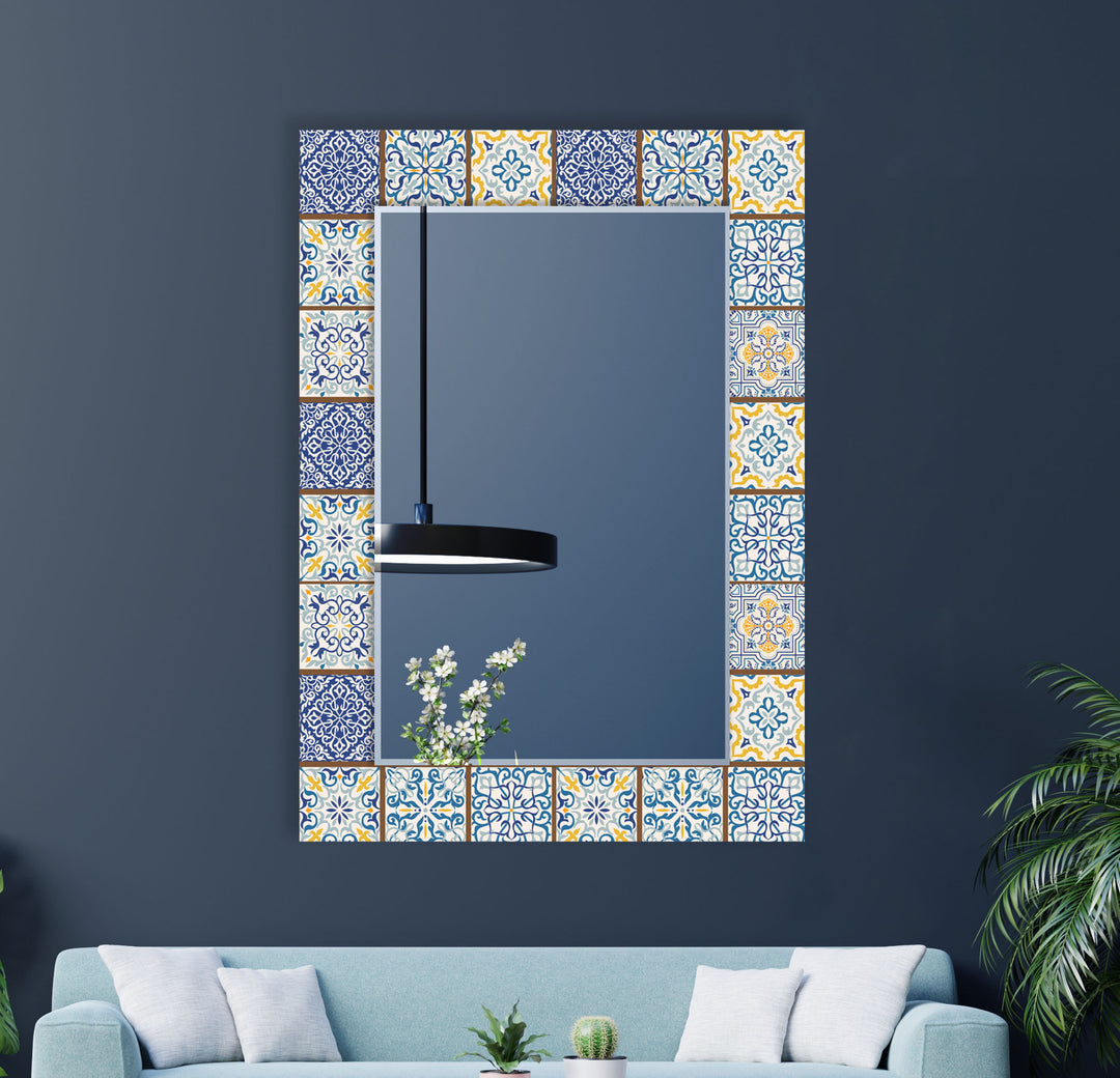 Brown & Blue Mosaic Wall Mirror bathroom mirror with lights
