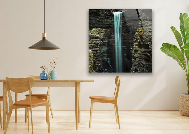 Cavern Cascade Landscape Glass Wall Art photo print on glass, prints on glass wall art