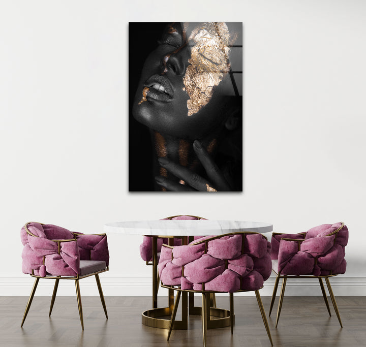 Gold Black Woman Portrait Glass Photo Prints & Cool Abstract