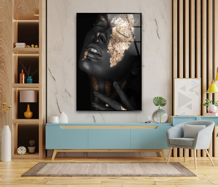 Gold Black Woman Portrait Cool Wall Art & Stained Glass Panels