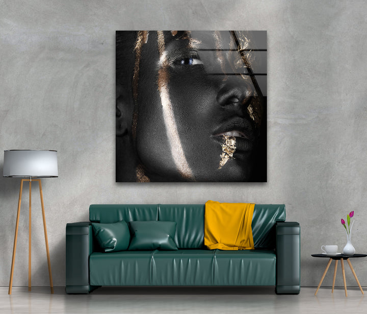 Gold Woman Portrait Tempered Glass Wall Art - MyPhotoStation