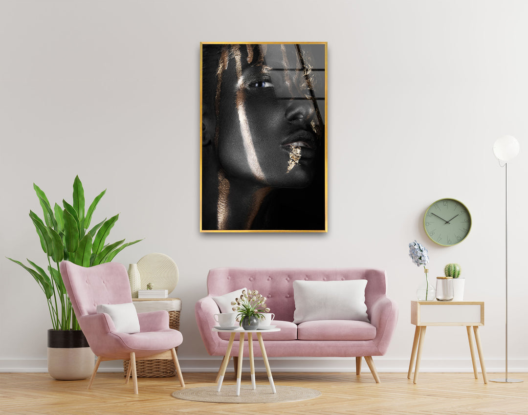 Gold Woman Portrait Tempered Glass Wall Art - MyPhotoStation