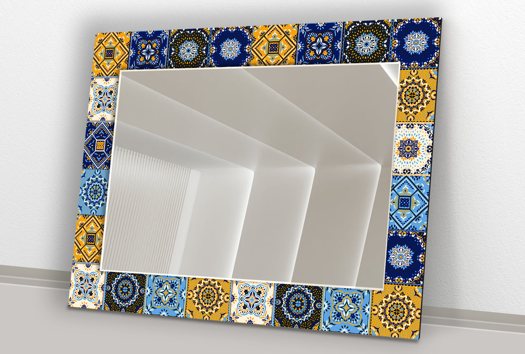 Navy Blue and Yellow Mosaic Wall Mirrors mirror art
