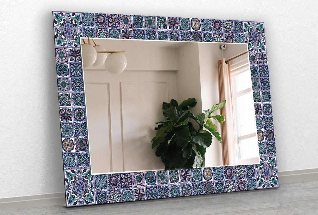 Green and Blue Mandala Wall Mirror mirror black
