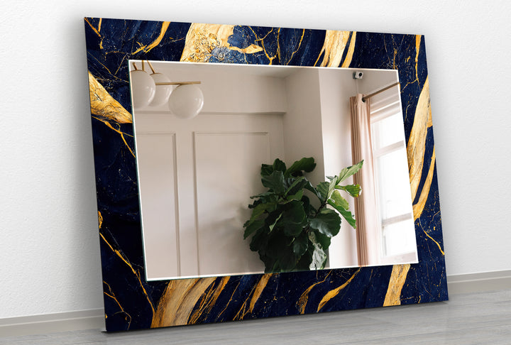 Blue & Gold Abstract Wall Mirrors Small Mirror
